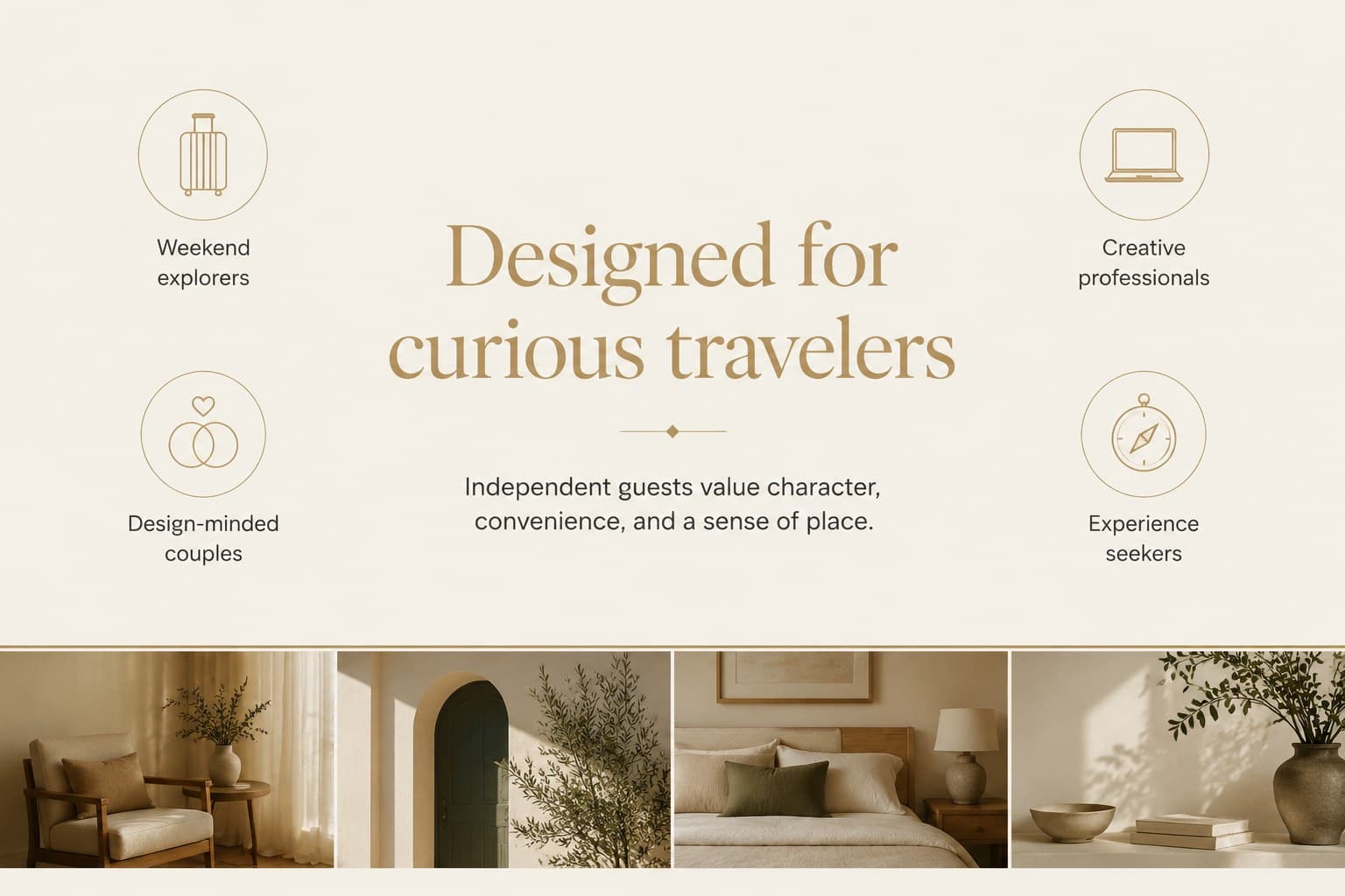 Guest profile slide defining the ideal boutique hotel audience with elegant editorial styling.