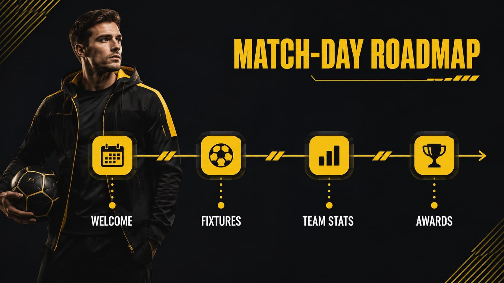Agenda slide outlining match-day sections in an editable bowling tournament presentation template.