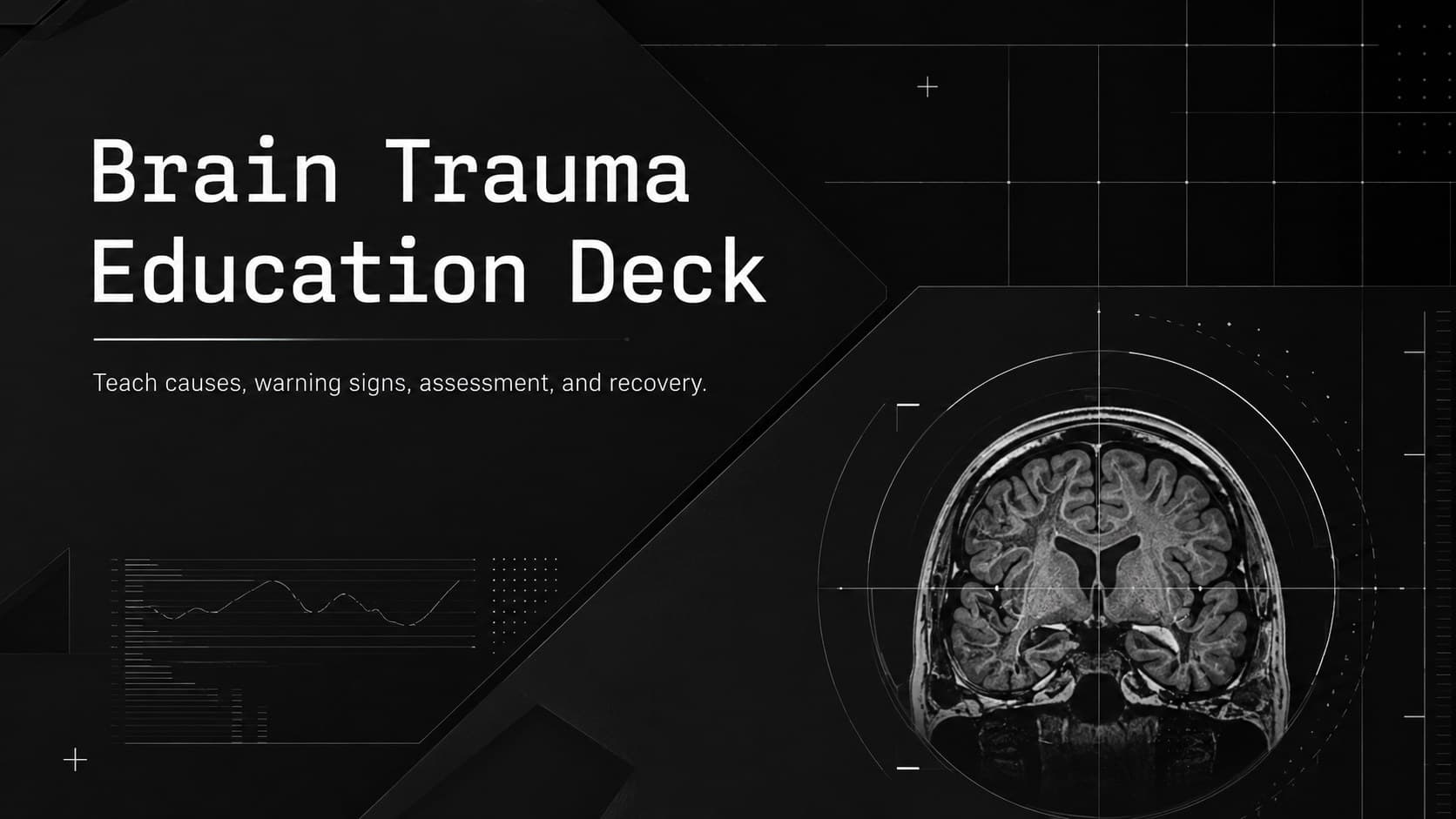 Cover of the Brain Trauma Education Deck with a dark modern medical design and abstract neurological imagery.