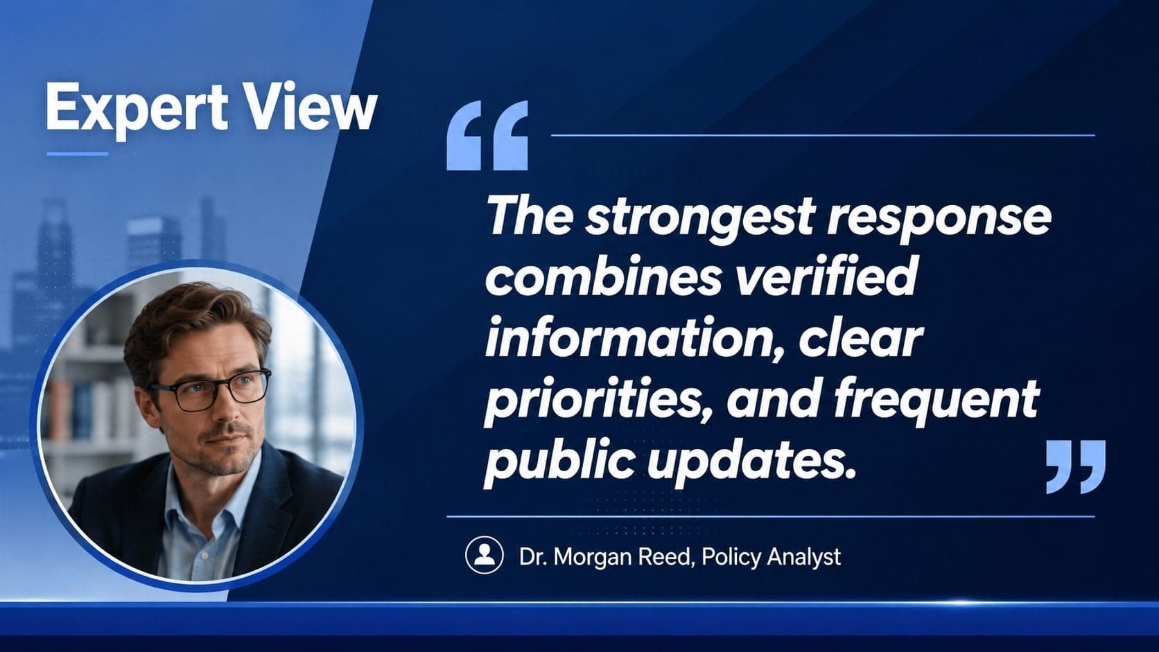 Expert commentary slide in a television newsroom presentation template with portrait and quotation.