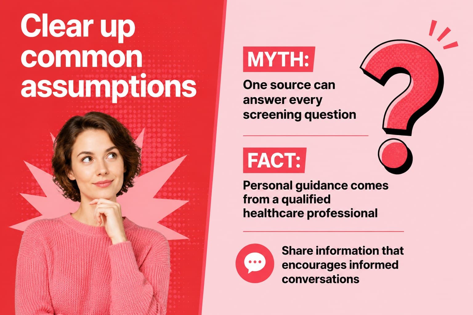 Myth and fact comparison slide for a breast cancer prevention presentation.