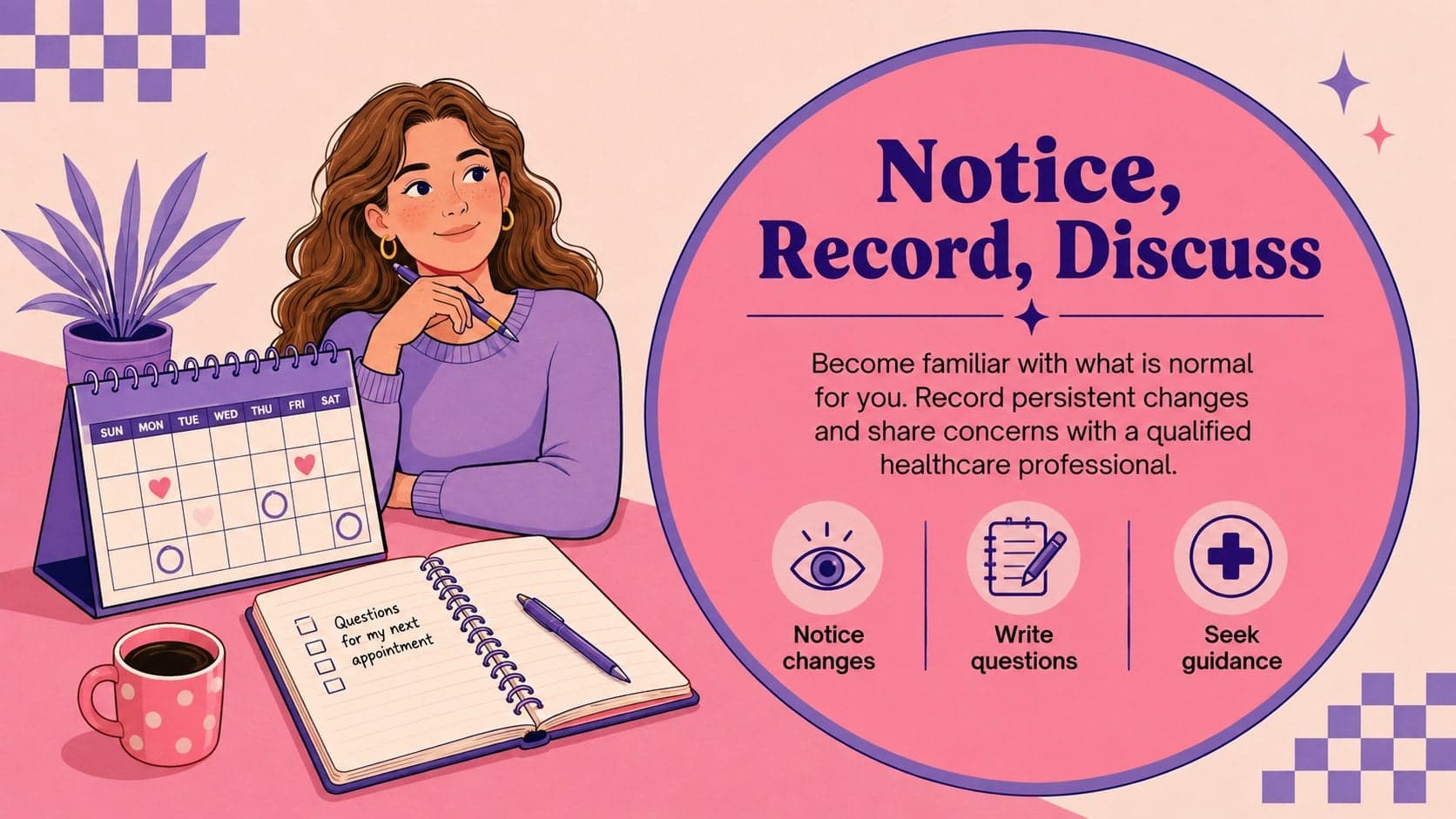 Breast cancer outreach brochure theme slide encouraging personal breast health awareness.