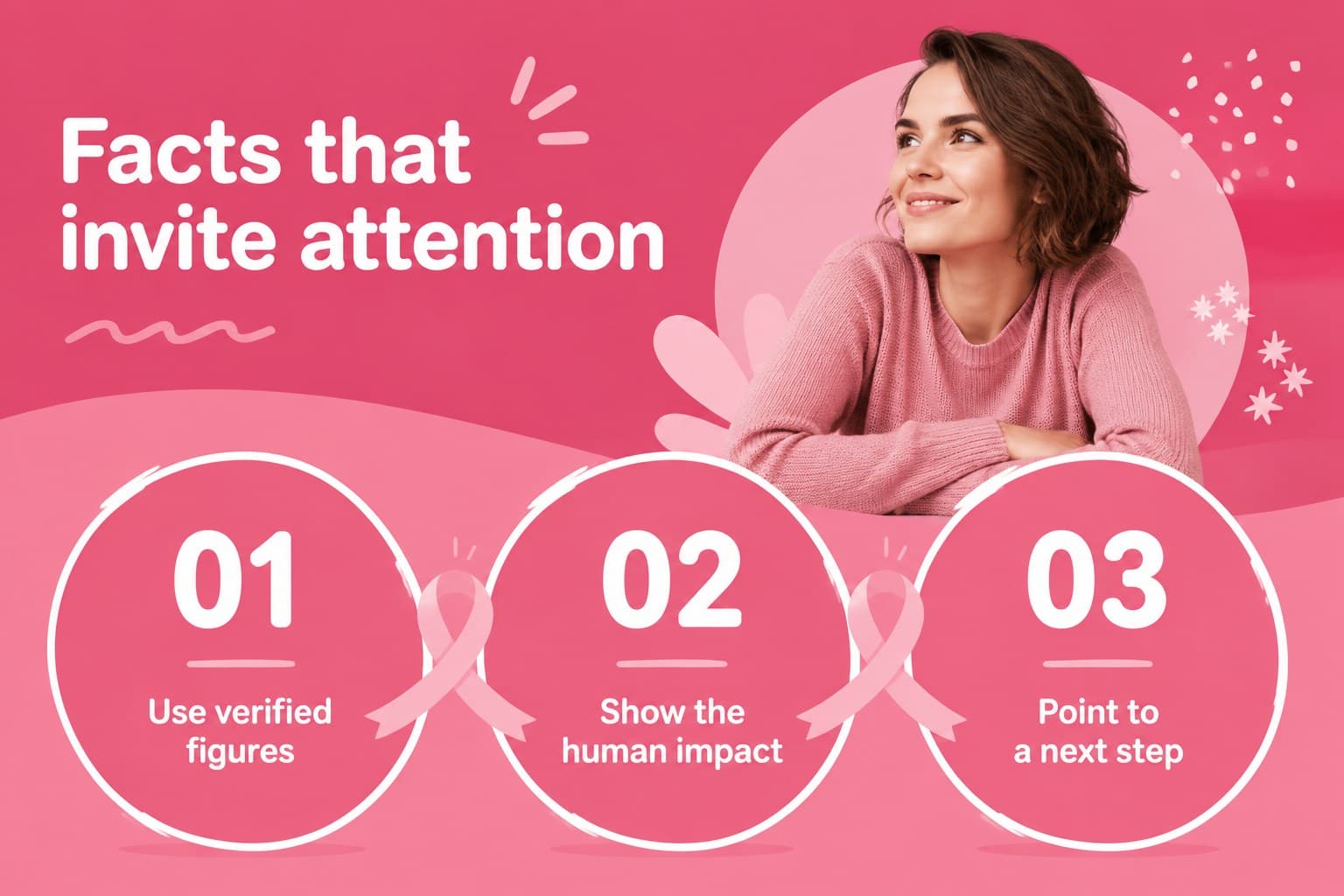 Pink statistics slide highlighting key health awareness figures with bold editorial typography.