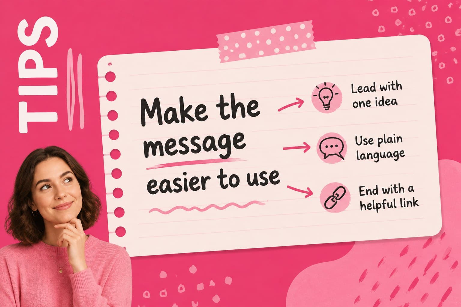 Educational message slide explaining how to make breast cancer information easier to understand.