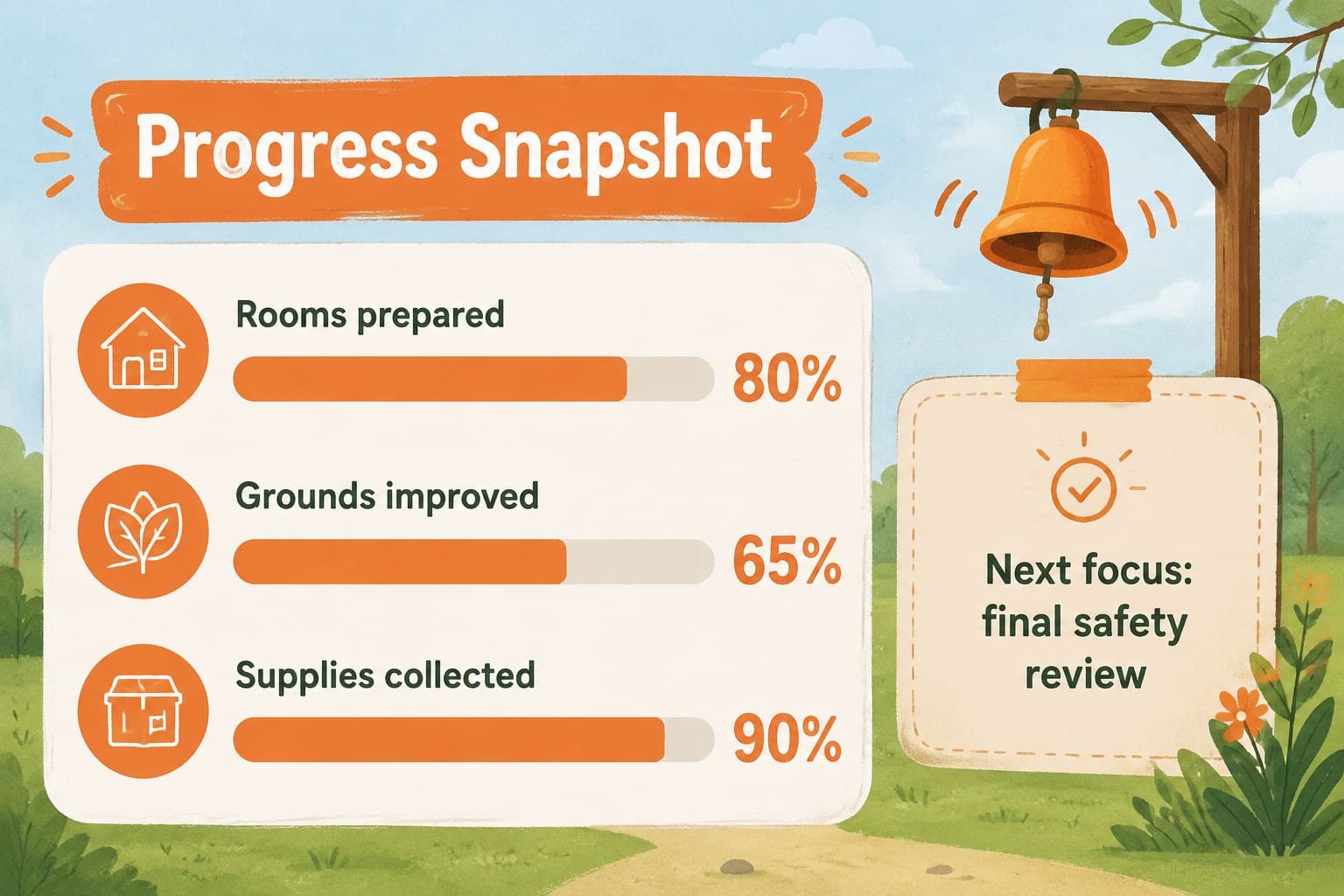 Progress reporting slide with editable completion metrics, update notes, and campus improvement indicators.
