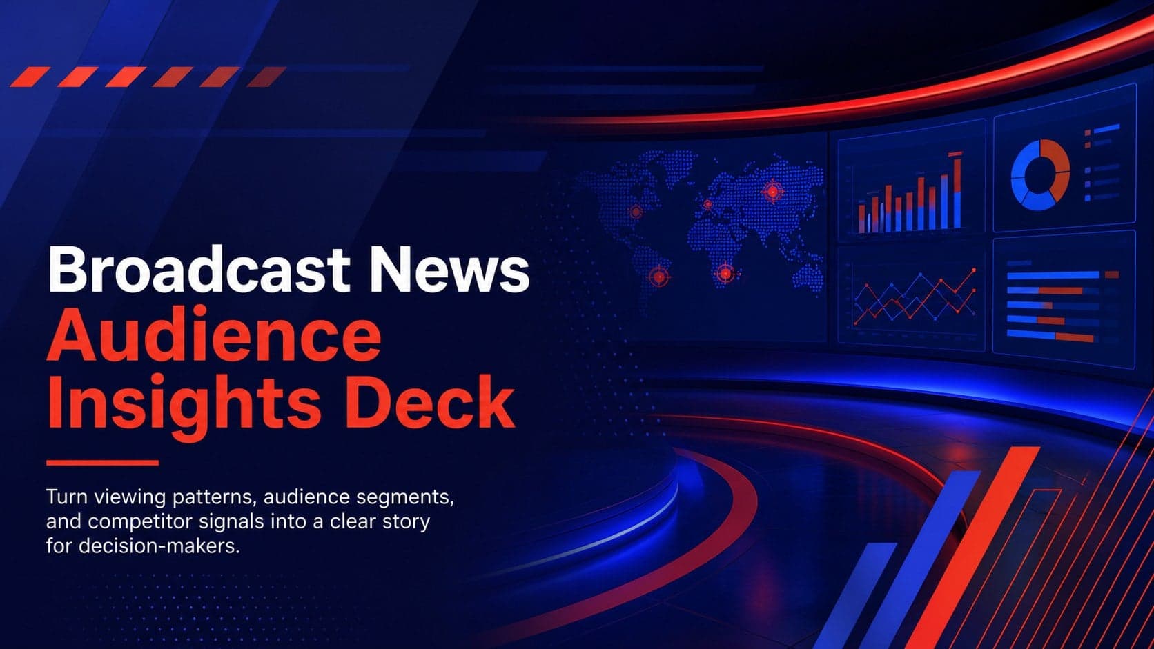 Cover of the Broadcast News Audience Insights Deck with bold blue and red broadcast graphics.