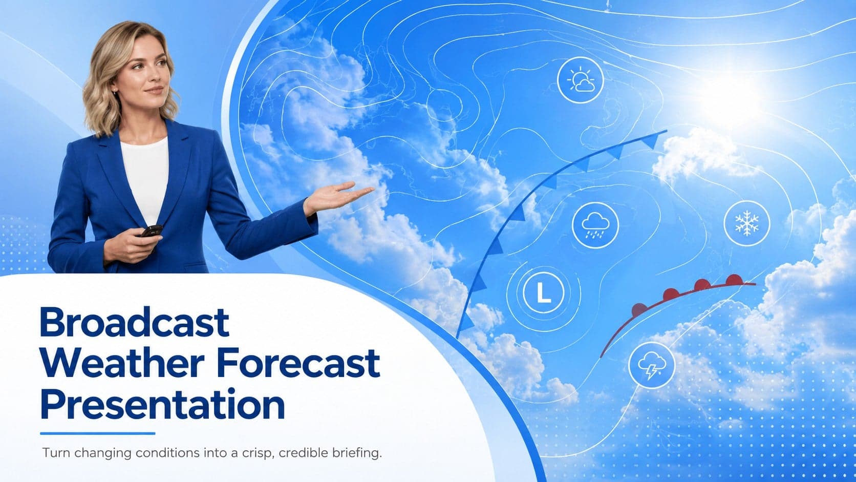 Cover of a Broadcast Weather Forecast Presentation with a minimal blue-and-white atmospheric design.