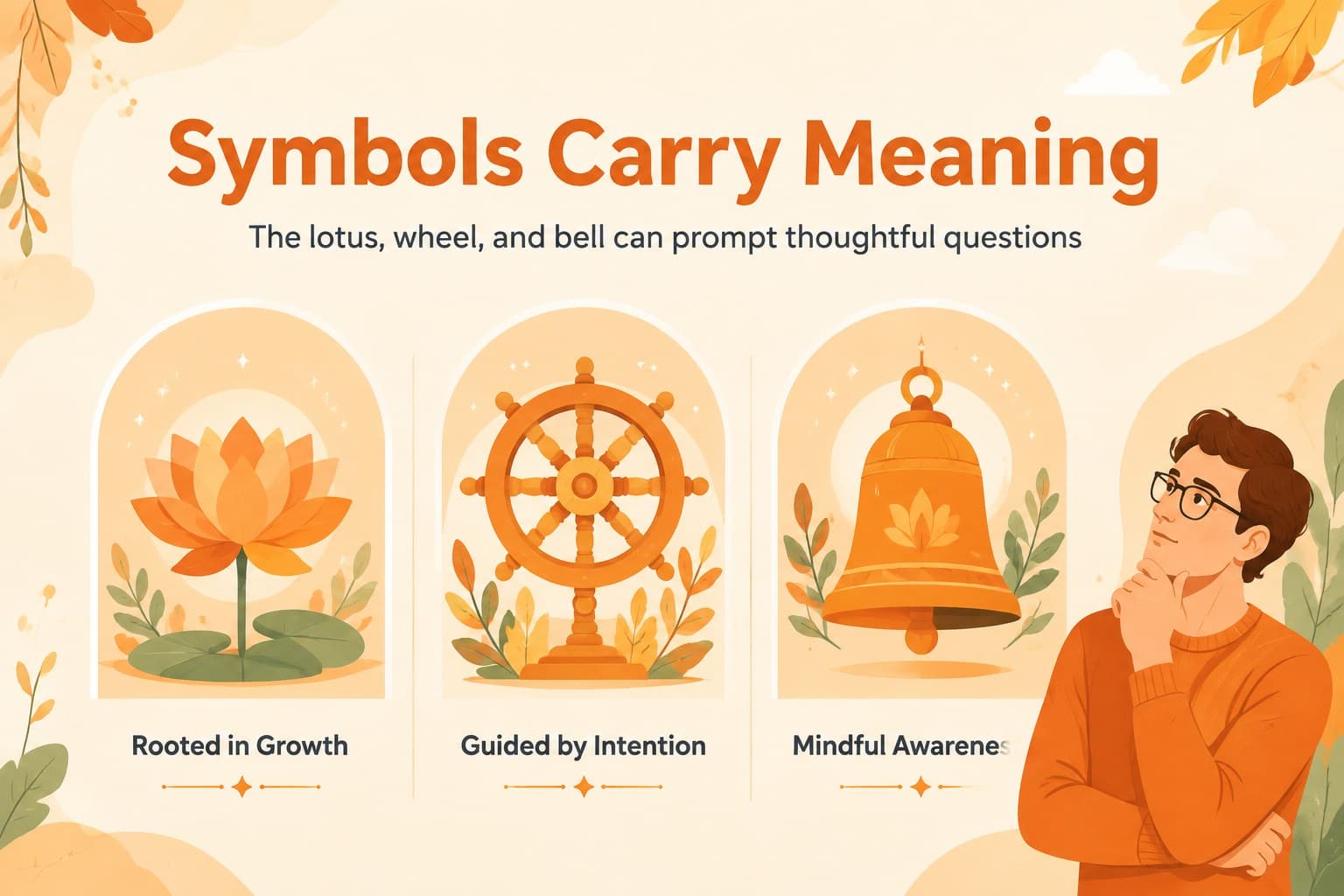 Symbol explanation slide for an introductory Buddhism lesson presentation.