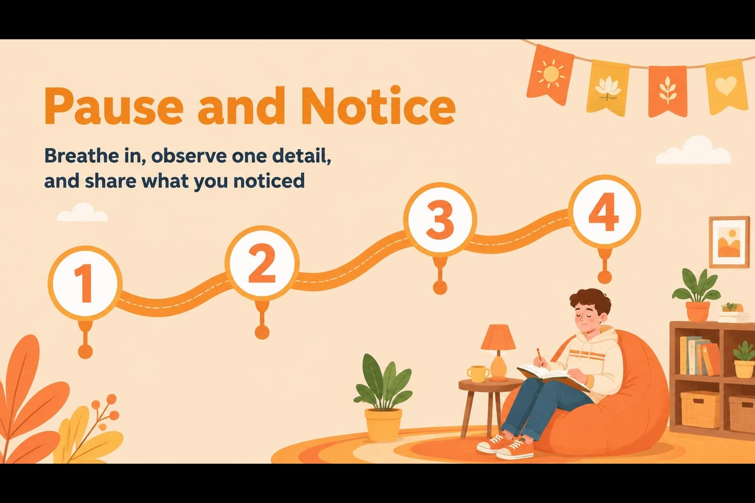 Mindfulness activity slide for a Buddhist culture classroom activity.