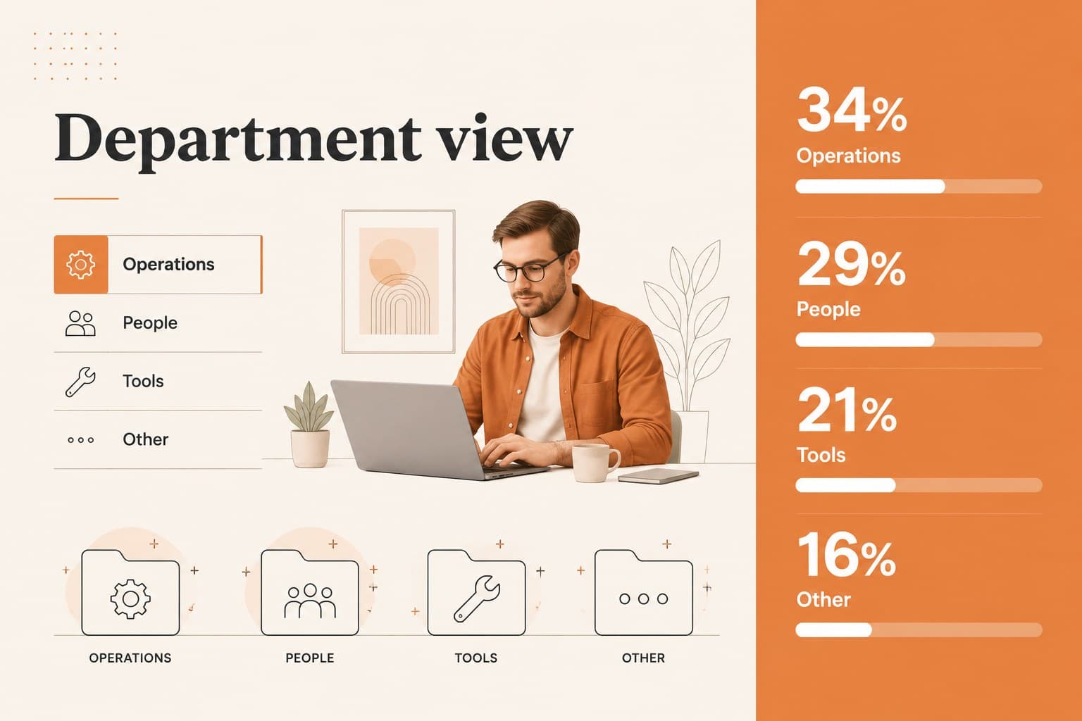 Department spending slide with illustrated comparison columns for finance reporting.