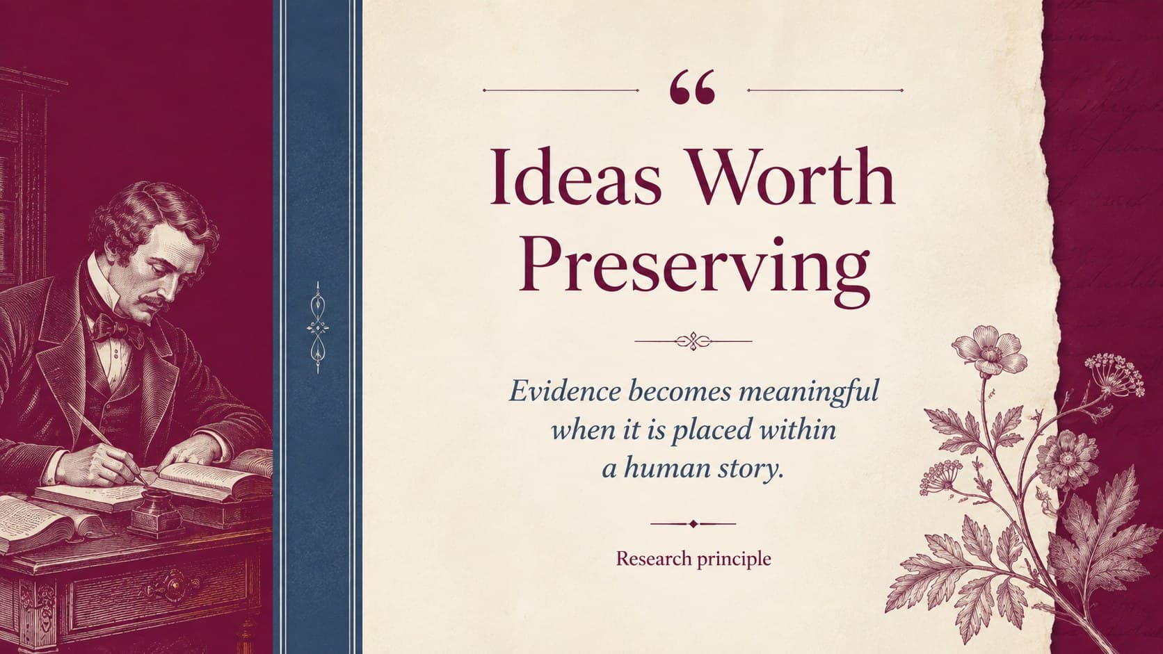 Editorial quotation slide for a literature lecture PowerPoint theme with burgundy and ivory typography.