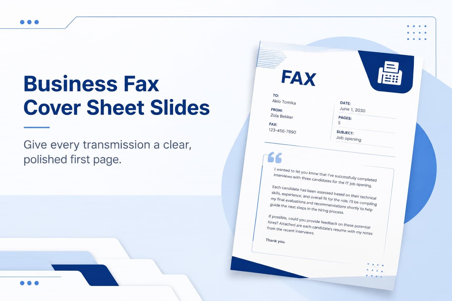 Business Fax Cover Sheet Slides preview