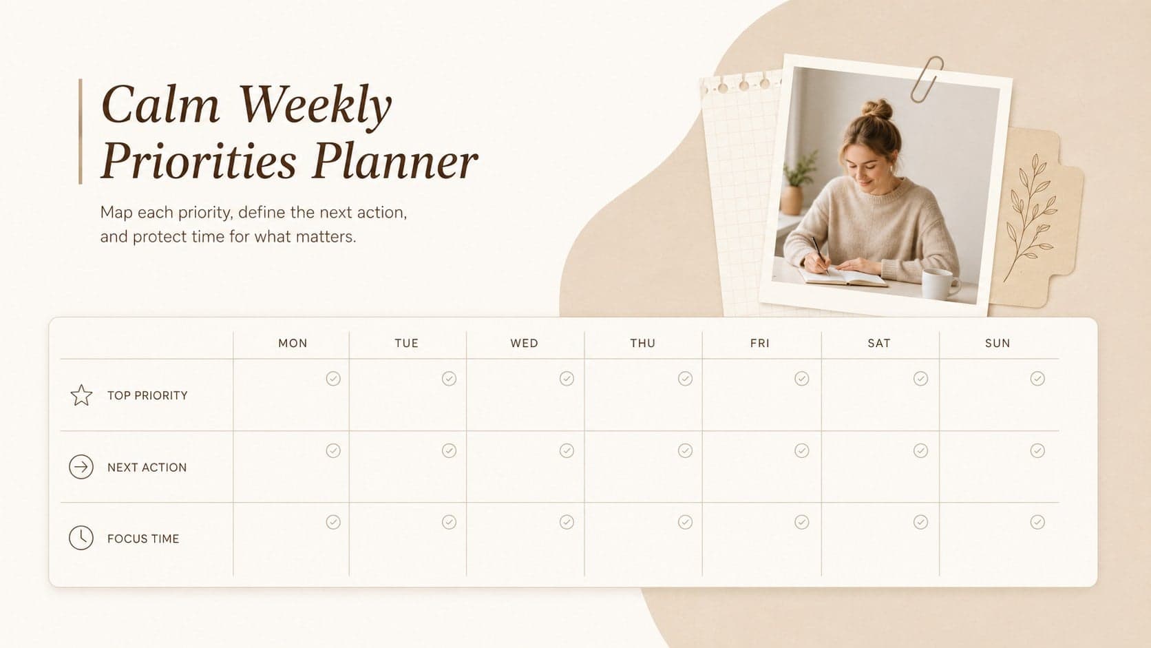 Calm Weekly Priorities Planner preview
