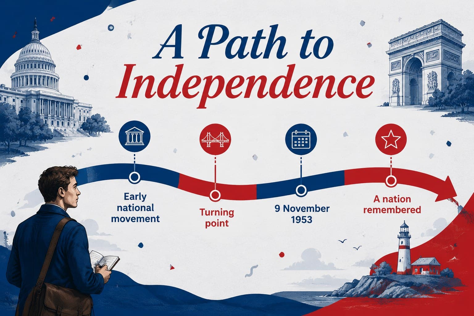 Historical timeline slide for a Khmer independence history lesson.
