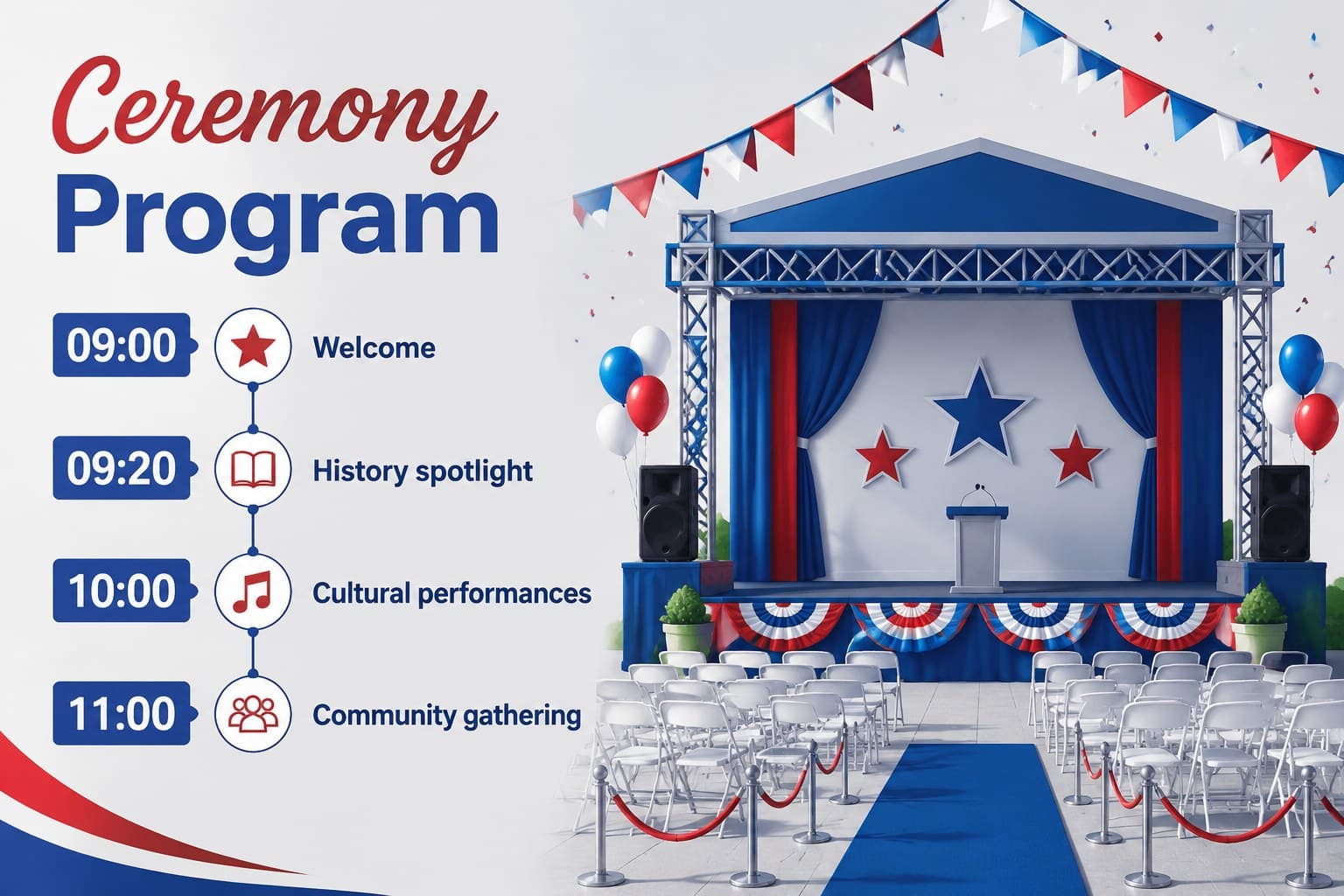 Event schedule slide for a Cambodian national day ceremony program.