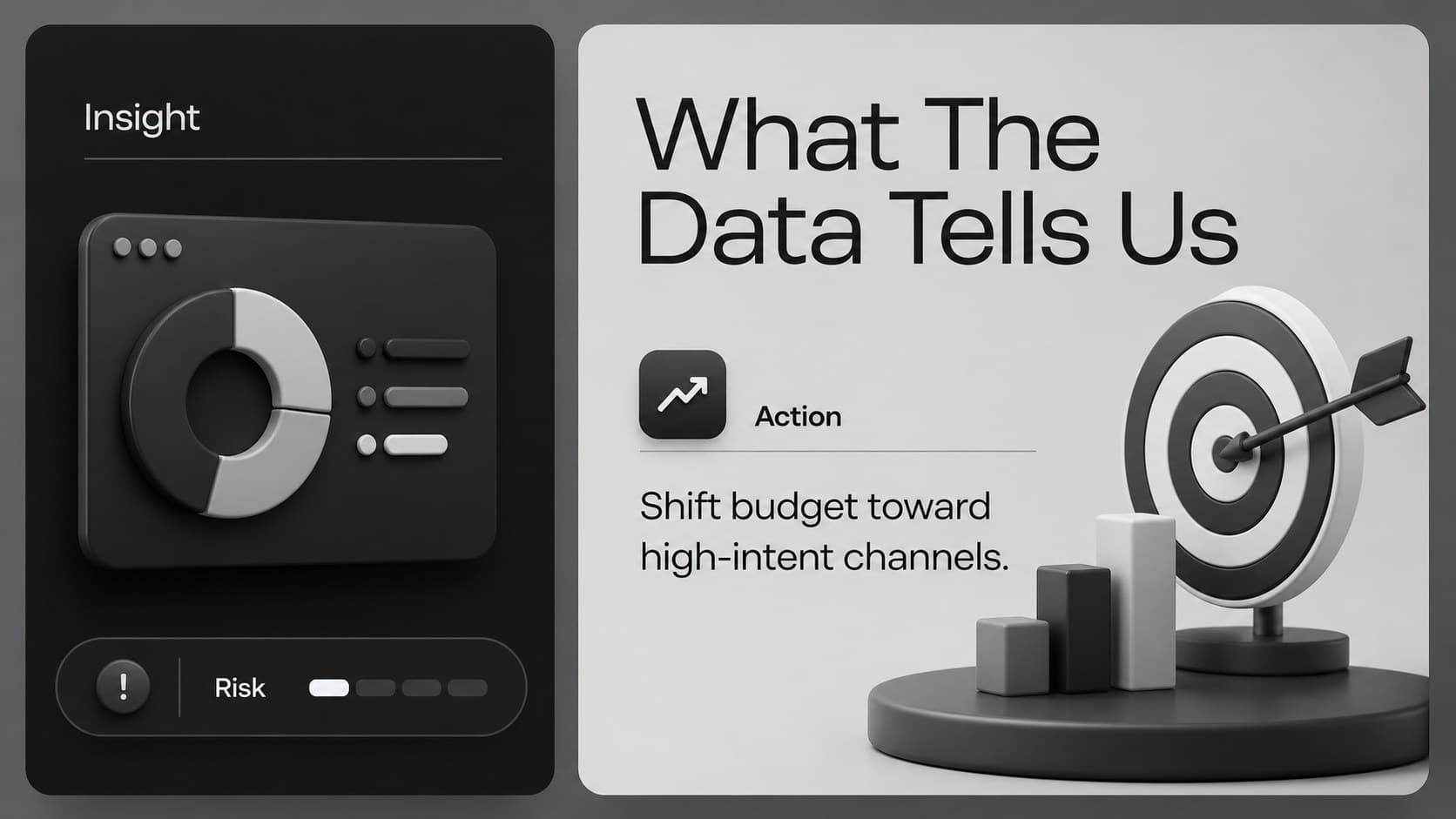 Client campaign review slide highlighting insights, risks, and recommended actions.