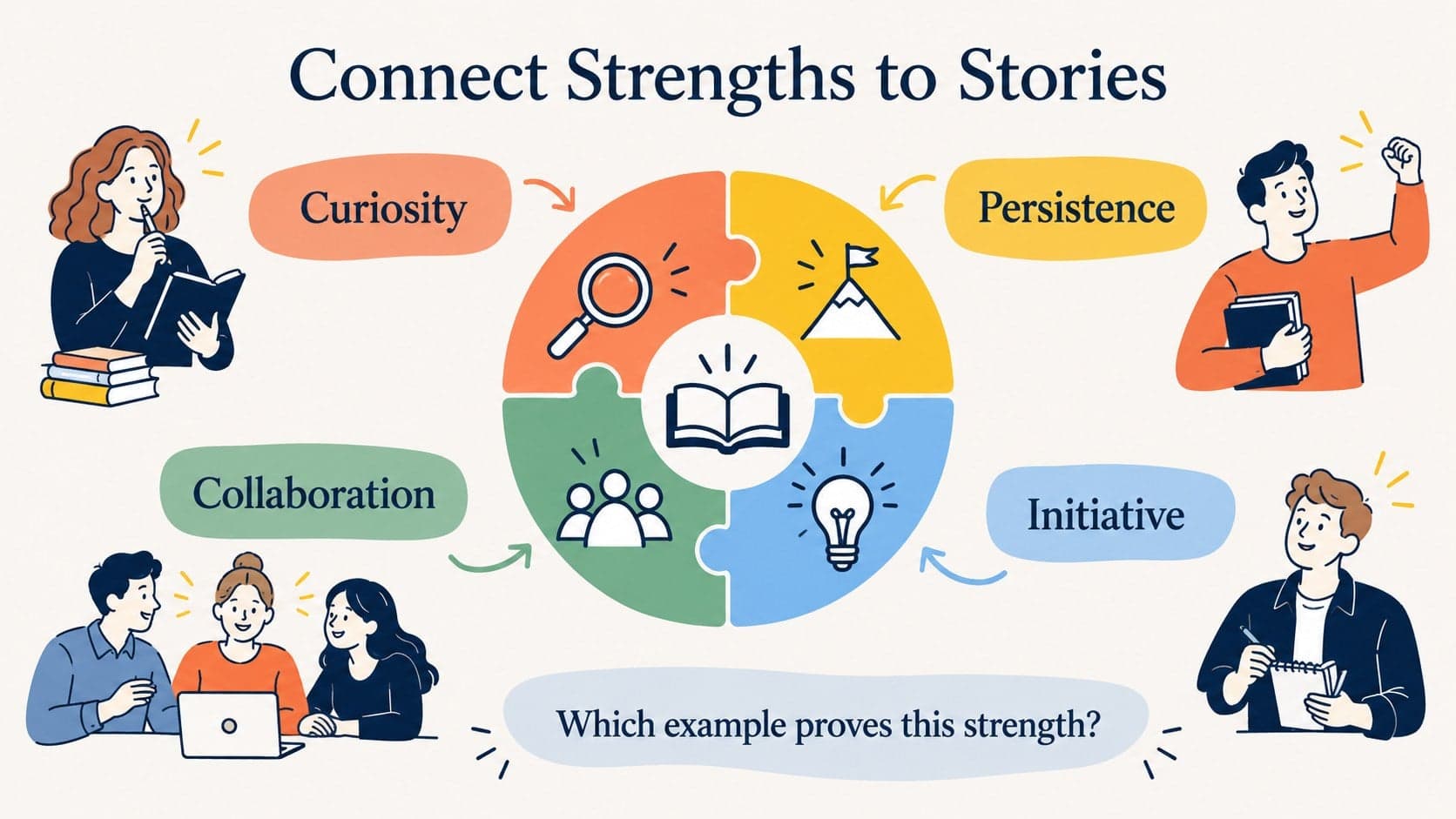 Student strengths mapping exercise for an admissions interview coaching presentation.