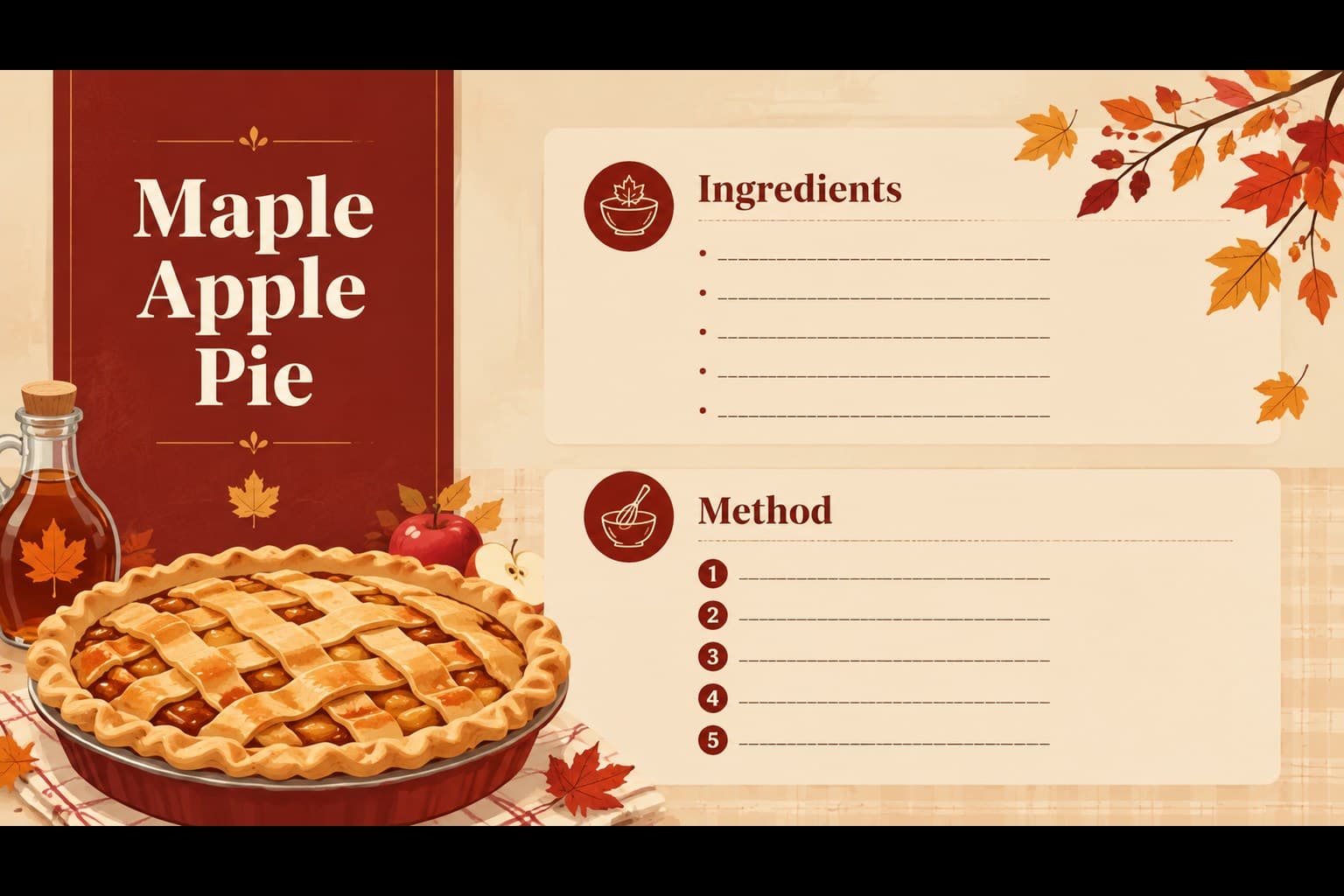 Canadian Thanksgiving recipe slide with an illustrated pie and editable ingredients and preparation sections.