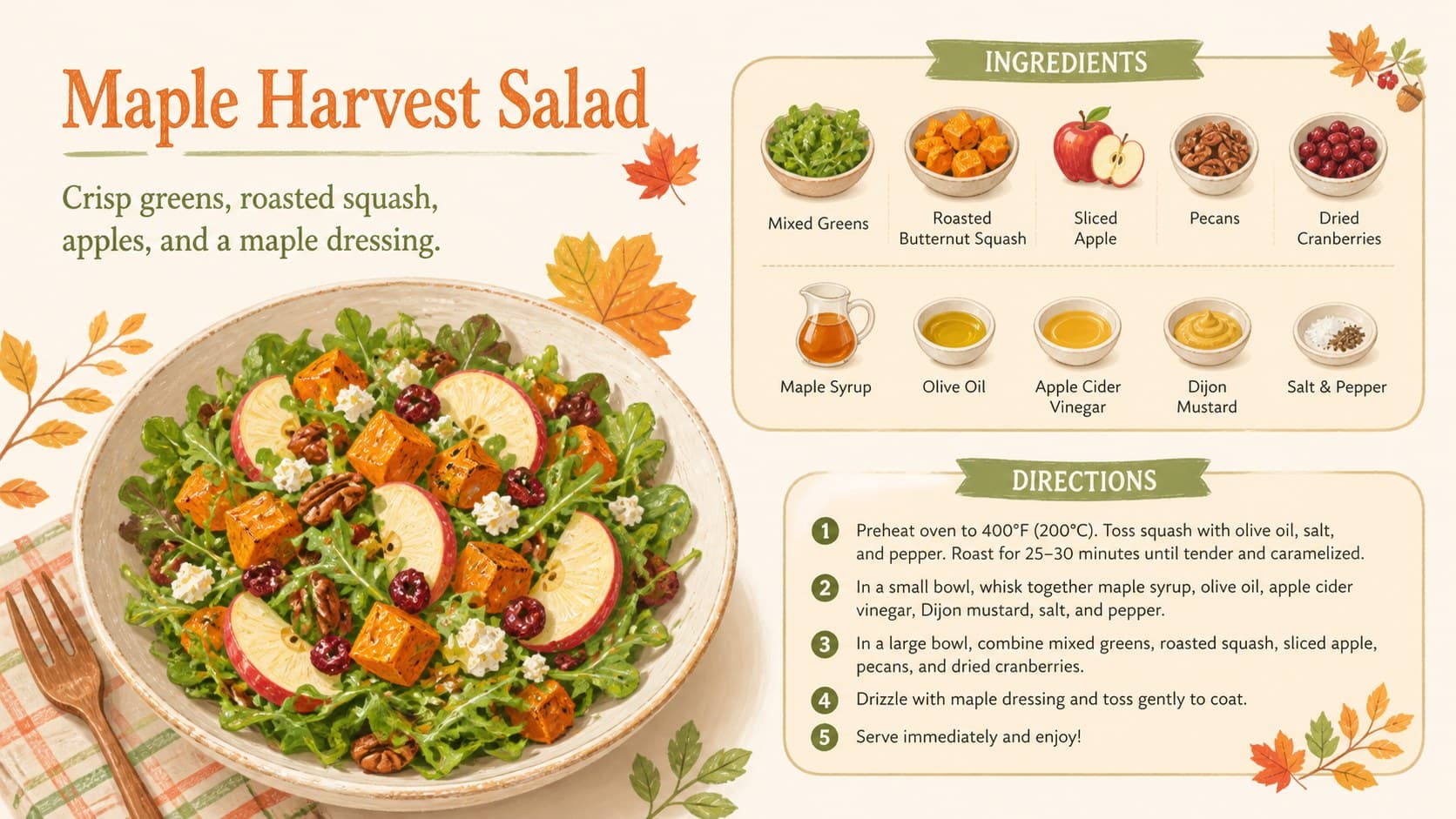 Recipe card slide showing a seasonal dish layout for a Canadian Thanksgiving recipe deck.