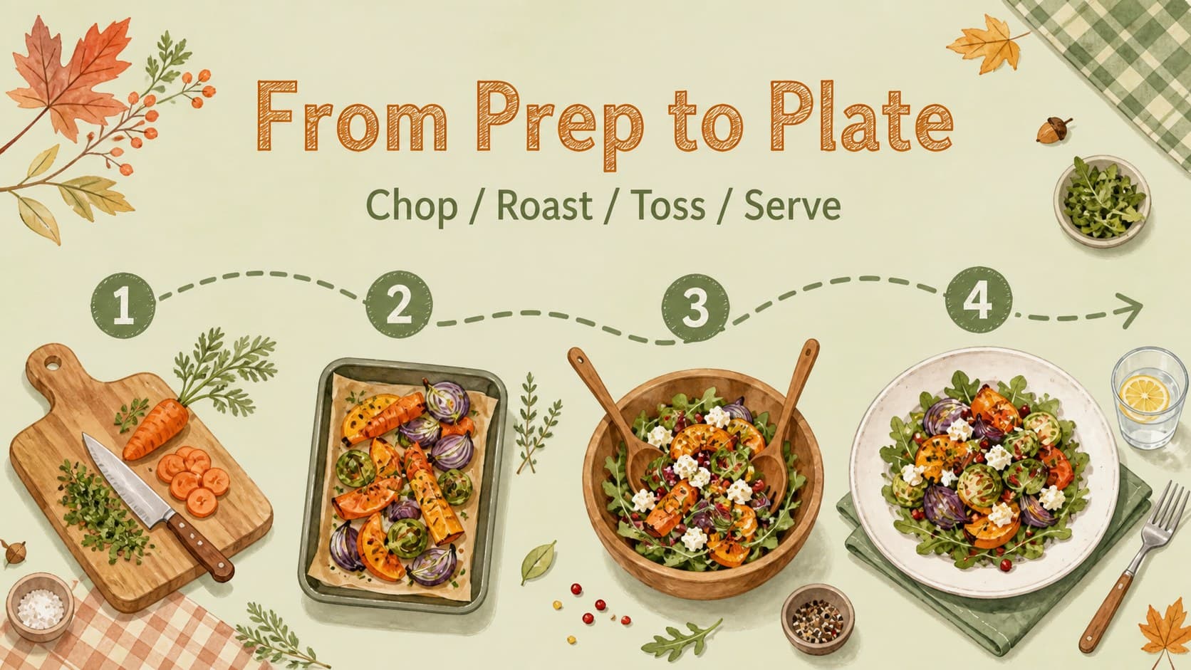Step-by-step cooking slide explaining preparation stages in an autumn cooking lesson.
