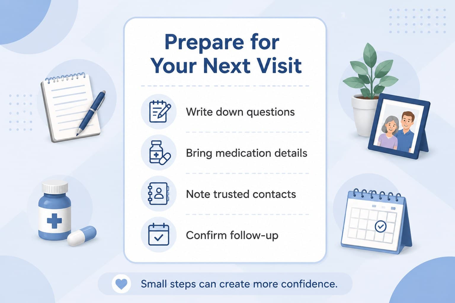 Healthcare presentation slide showing a pastel blue checklist for preparing for treatment.