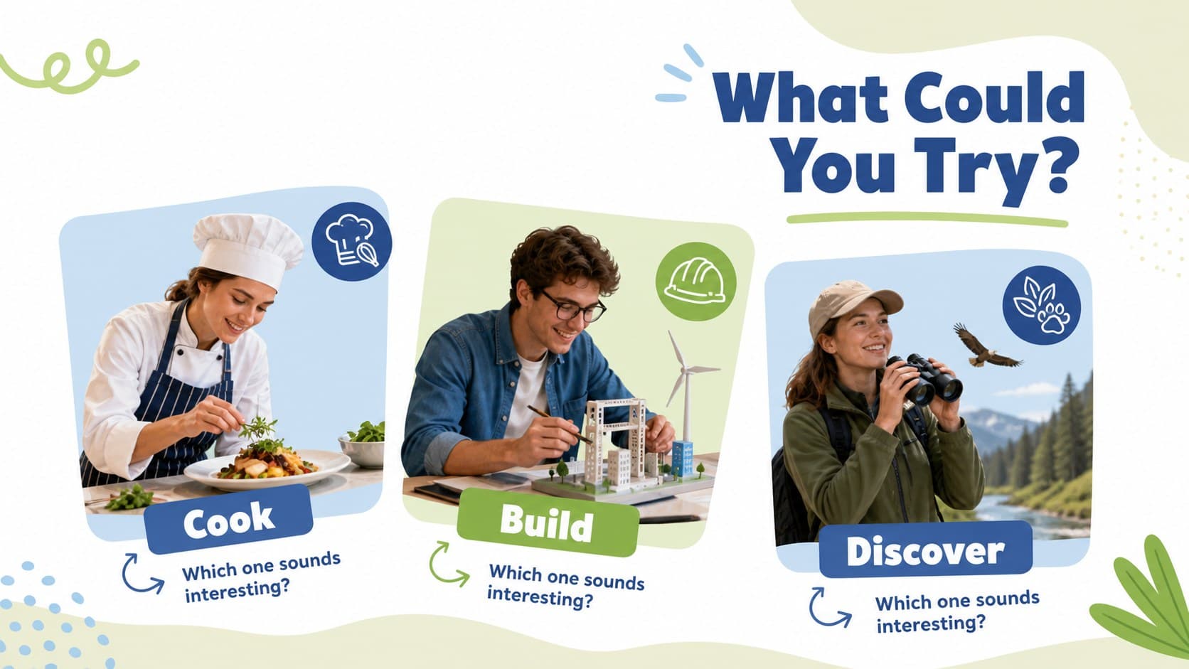 Dream job presentation for kids with illustrated career cards and simple discussion prompts.