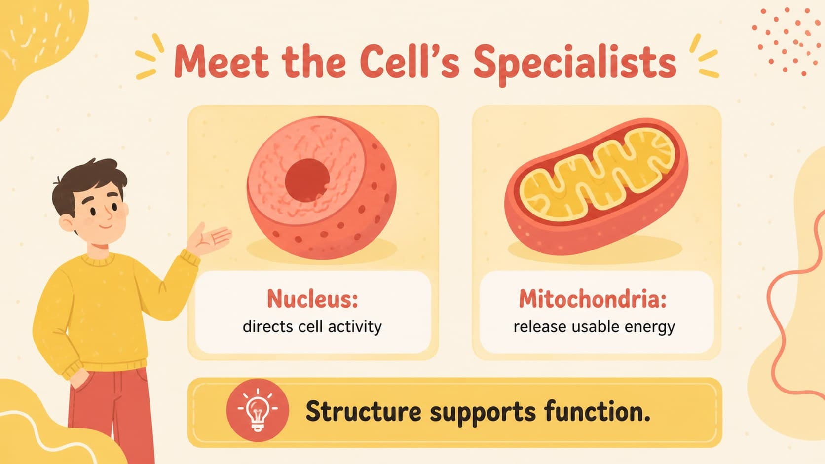 Organelle comparison slide contrasting cell parts and their functions in an illustrated science layout.