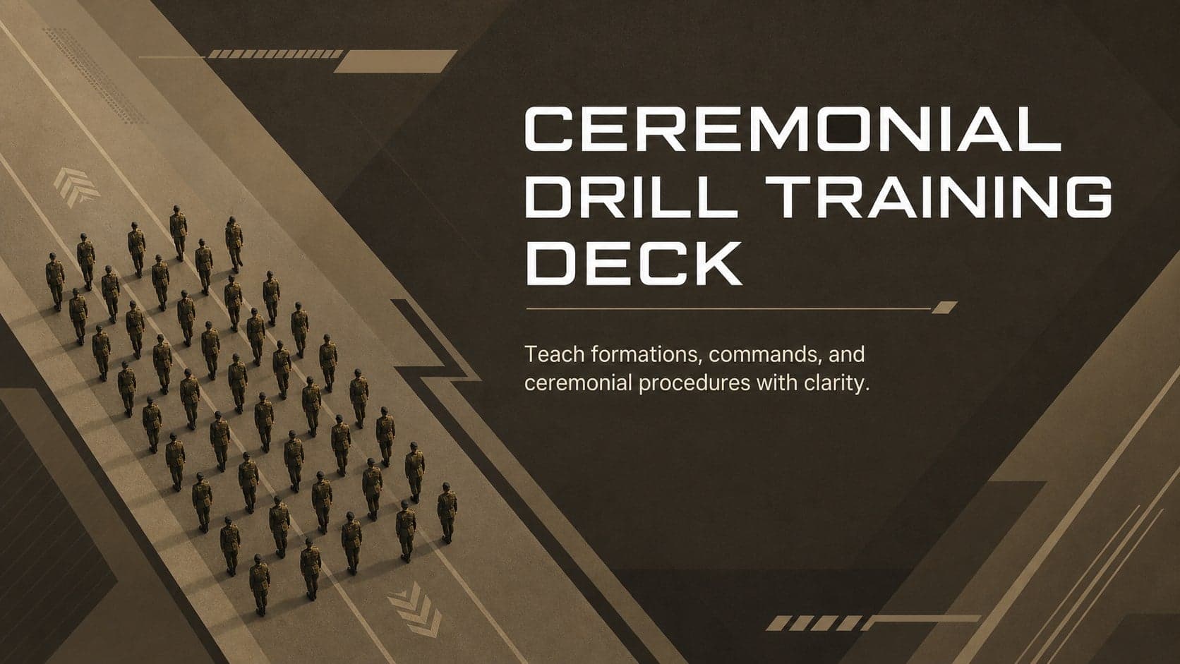 Cover of the Ceremonial Drill Training Deck in a modern brown geometric military style.