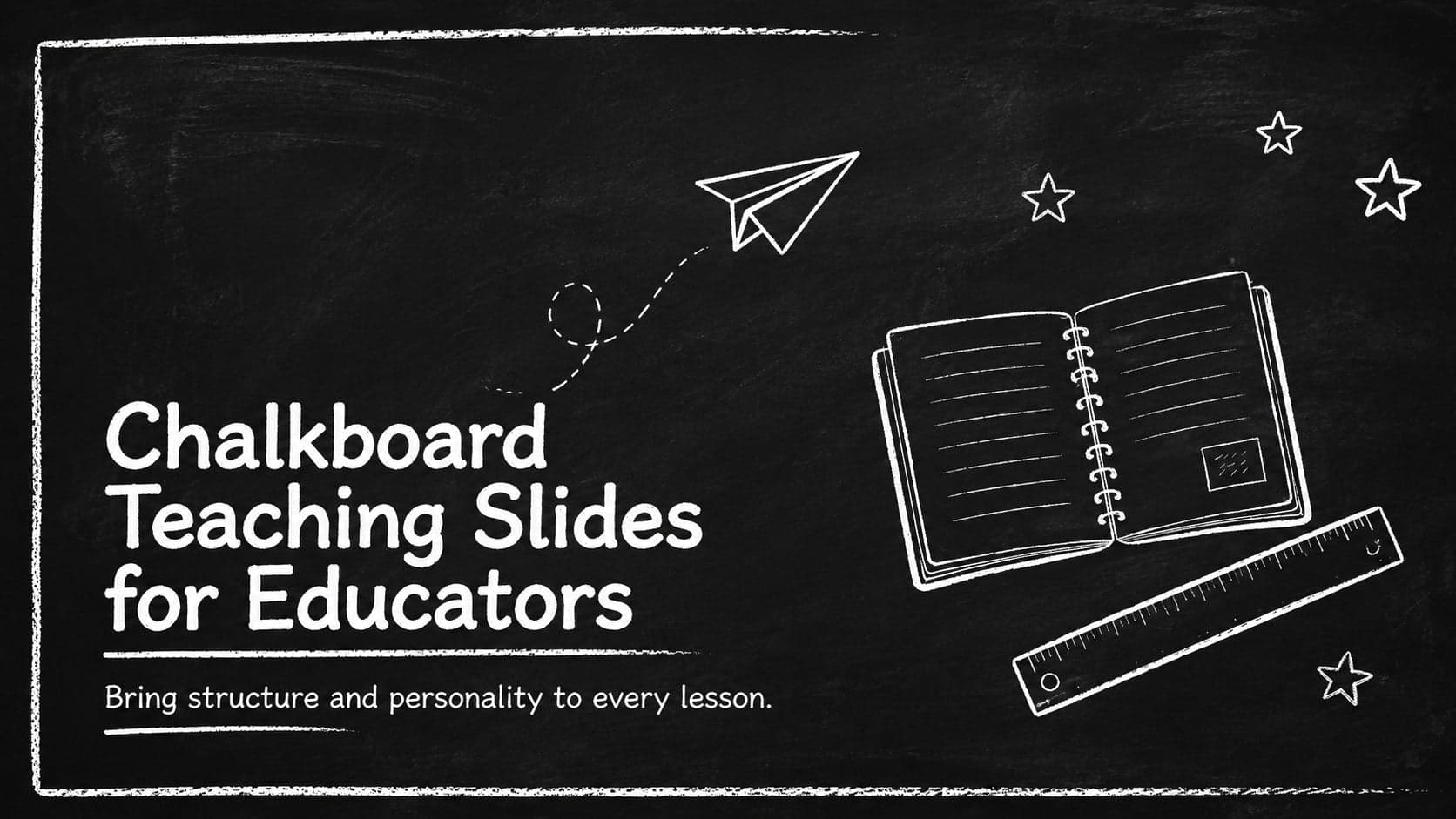 Cover for Chalkboard Teaching Slides for Educators with white hand-drawn lettering on a textured black background.