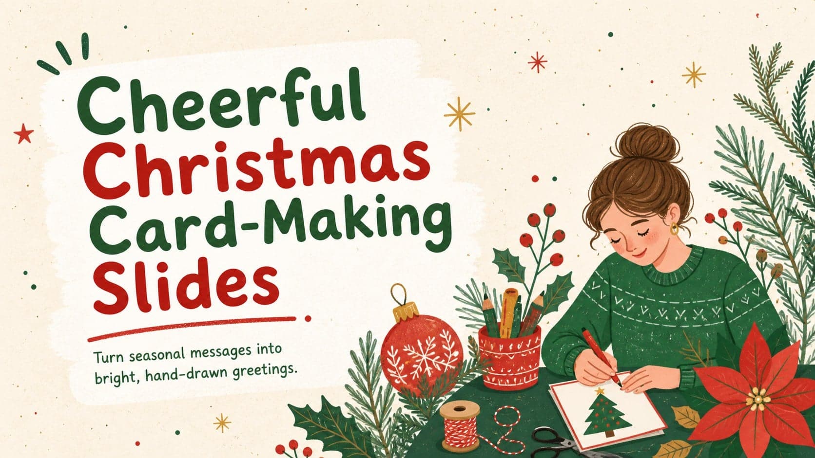 Cover of the Cheerful Christmas Card-Making Slides with festive lettering and playful red-and-green holiday illustrations.