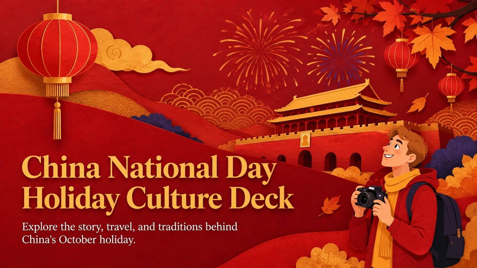 Cover of a China National Day holiday culture deck with red and gold festival illustrations.