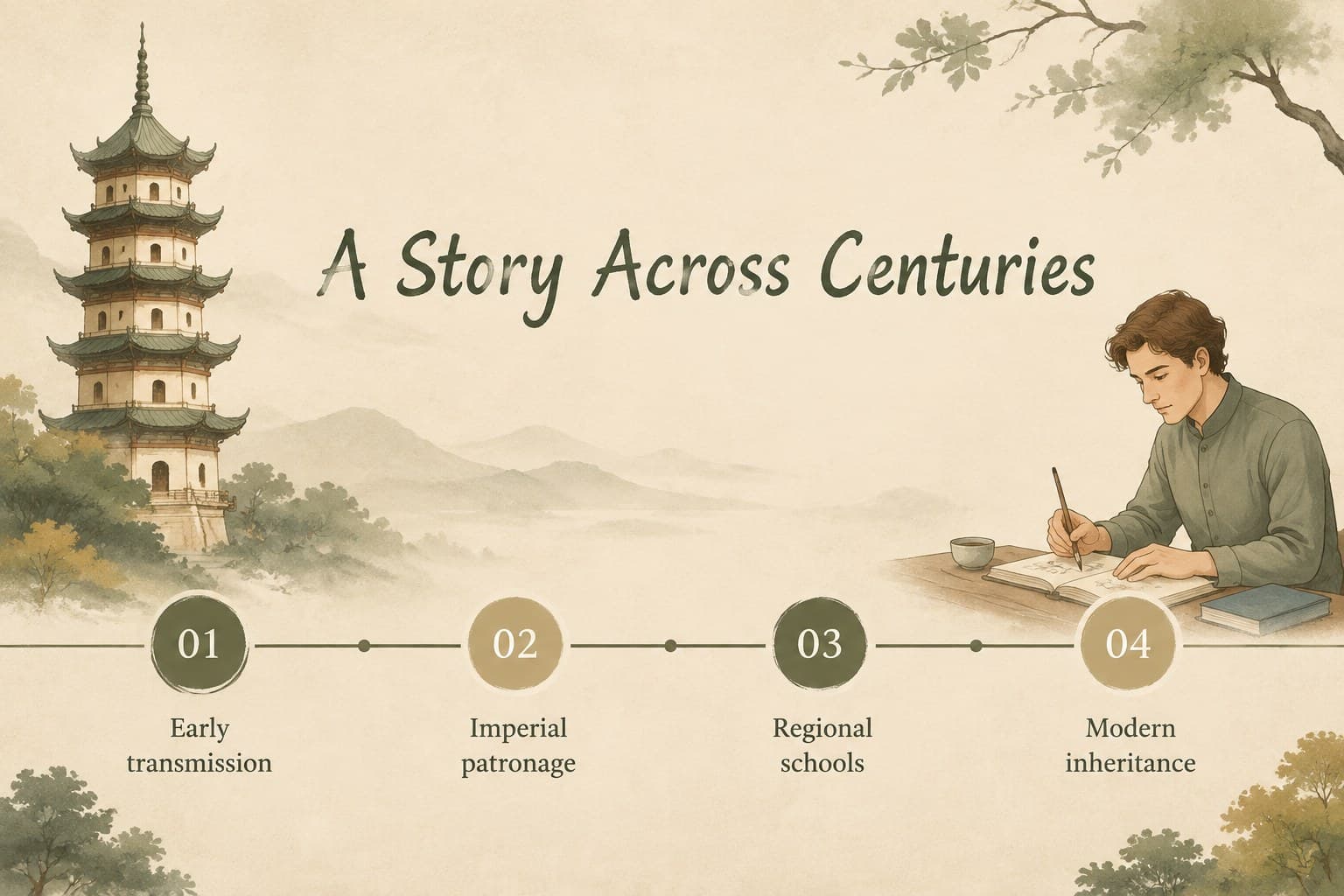 Timeline slide showing major periods for Buddhism in Chinese history.