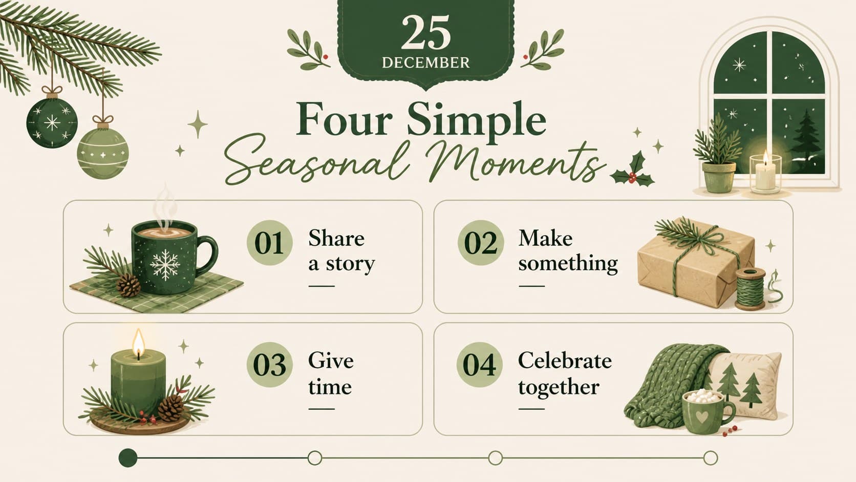 Advent activity planner slide with illustrated green cards for Christmas preparation.