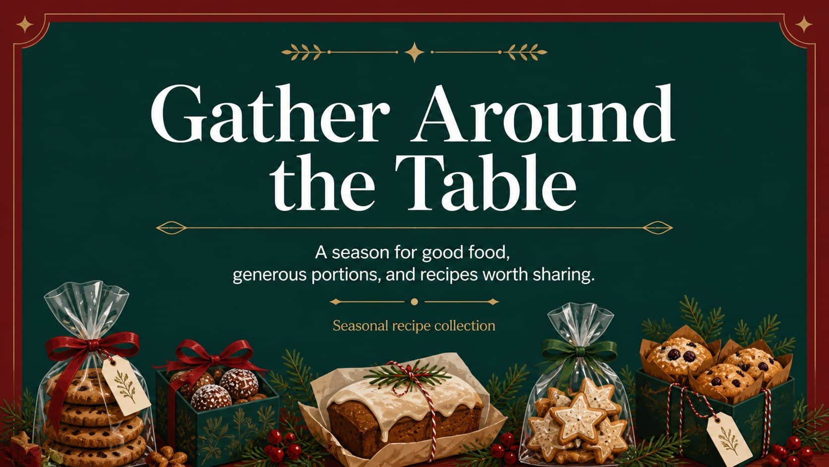 Closing slide inviting readers to enjoy a festive collection of seasonal recipes.