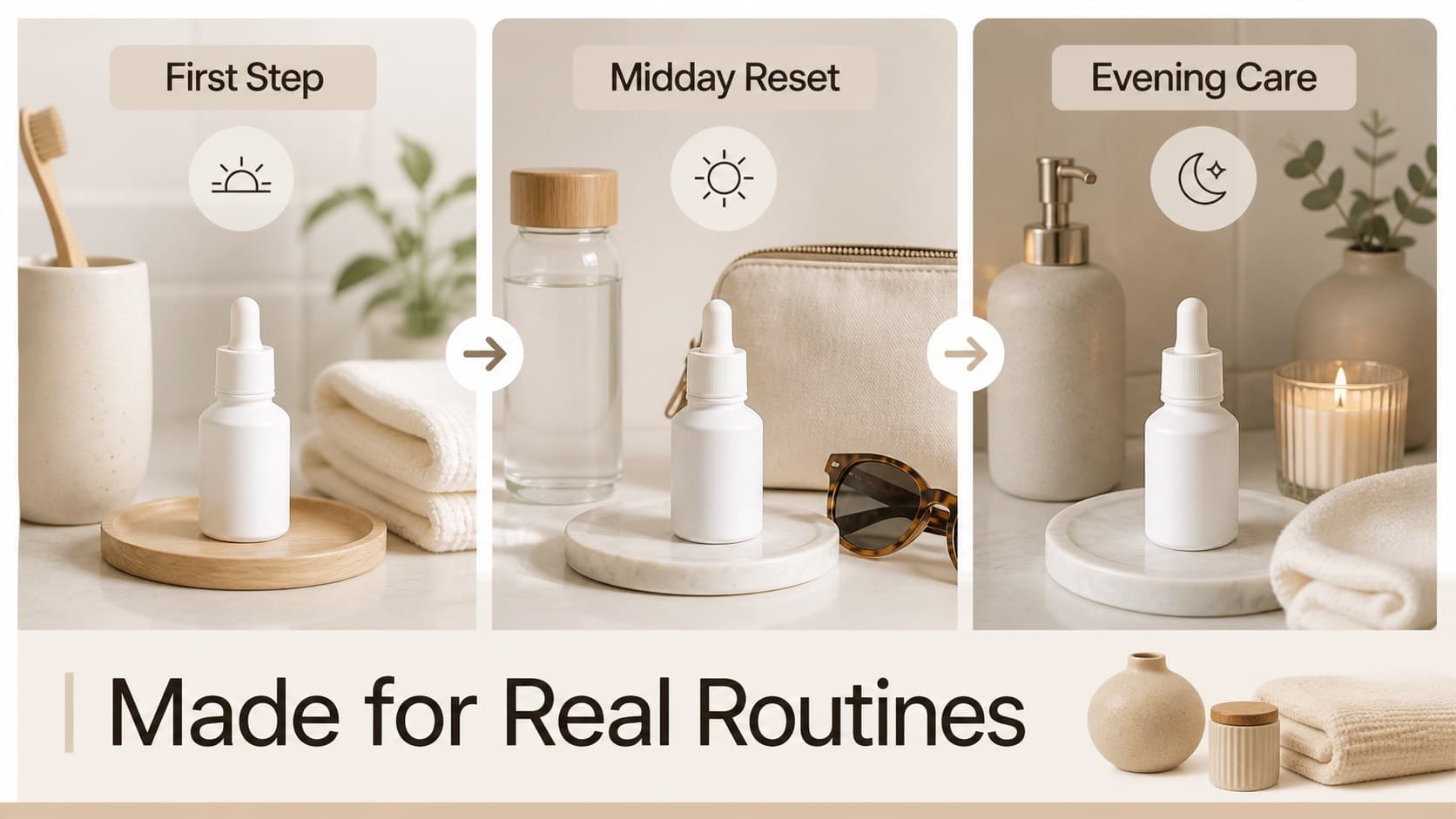 Beauty retail buyer presentation slide mapping skincare products to customer needs and shopping moments.