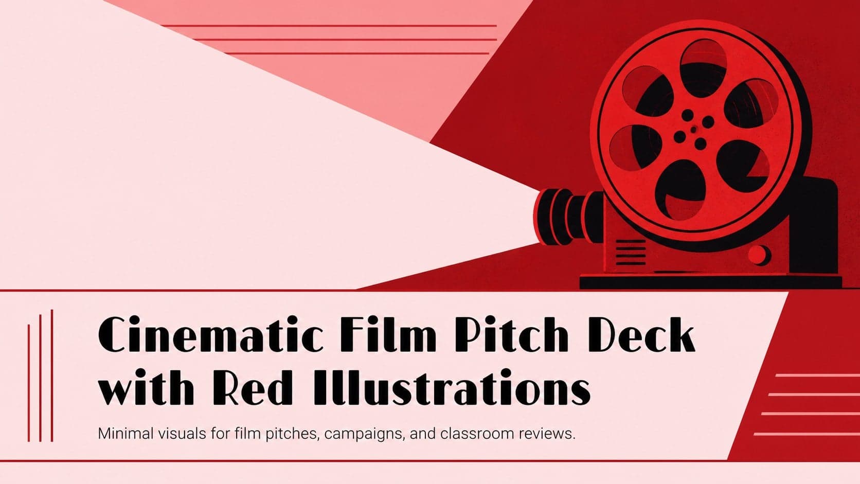 Cover slide for a cinematic film pitch deck featuring bold red-pink illustrations and a clean editorial title layout.
