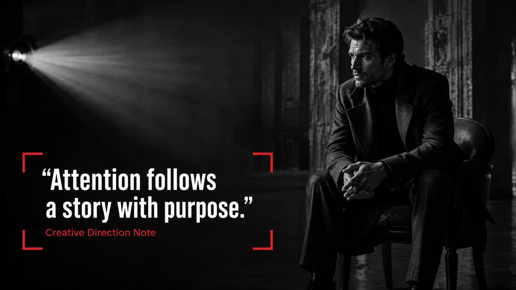 Cinematic quote slide with a bold statement about attention and visual storytelling.