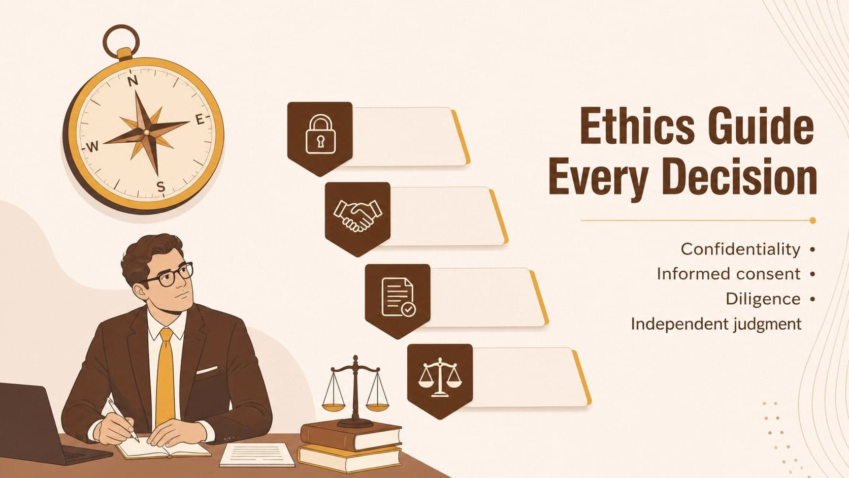 Ethical practice slide covering confidentiality, informed consent, diligence, and professional judgment.