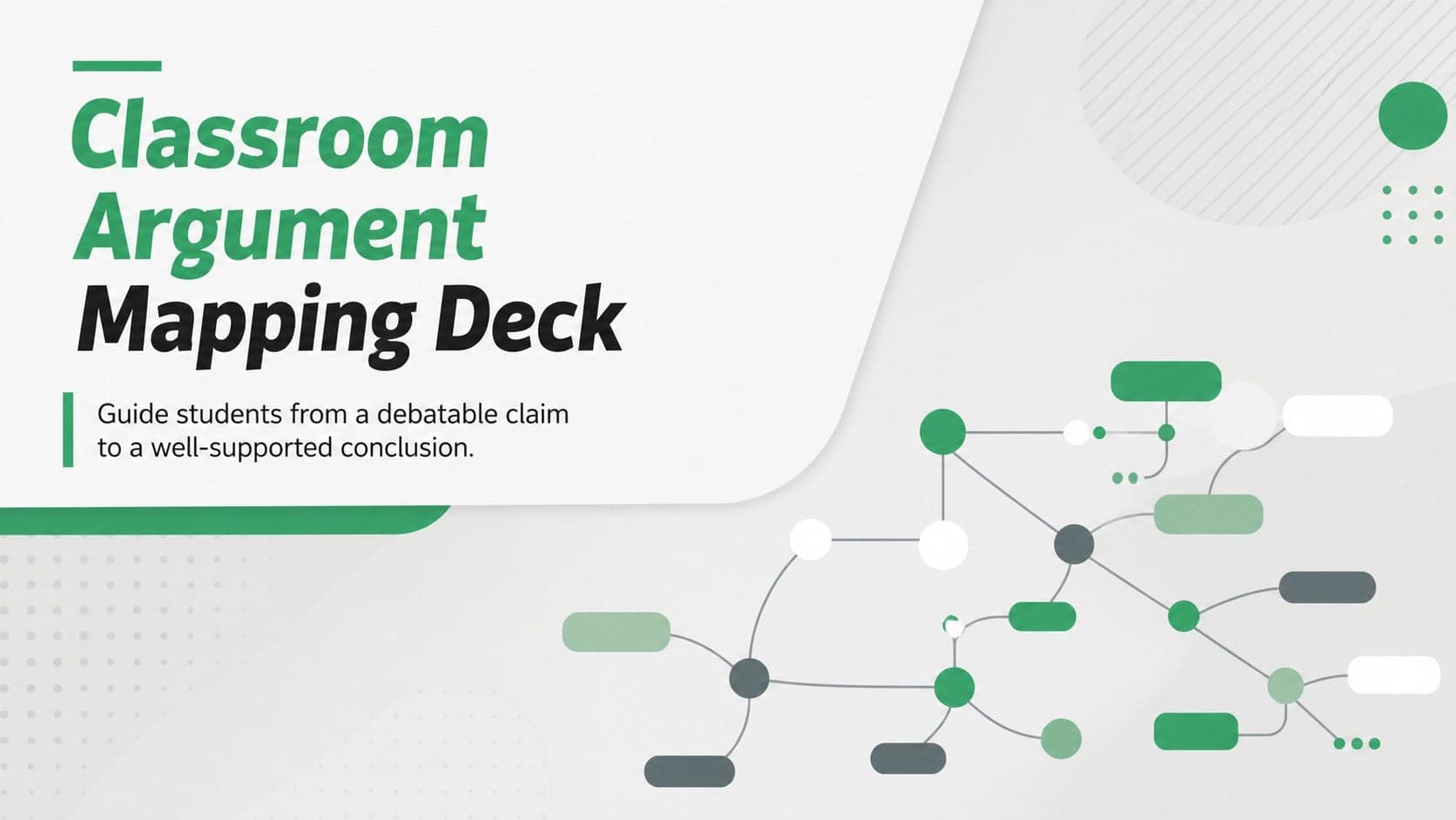 Cover of a classroom argument mapping deck with green and grey geometric reasoning graphics.