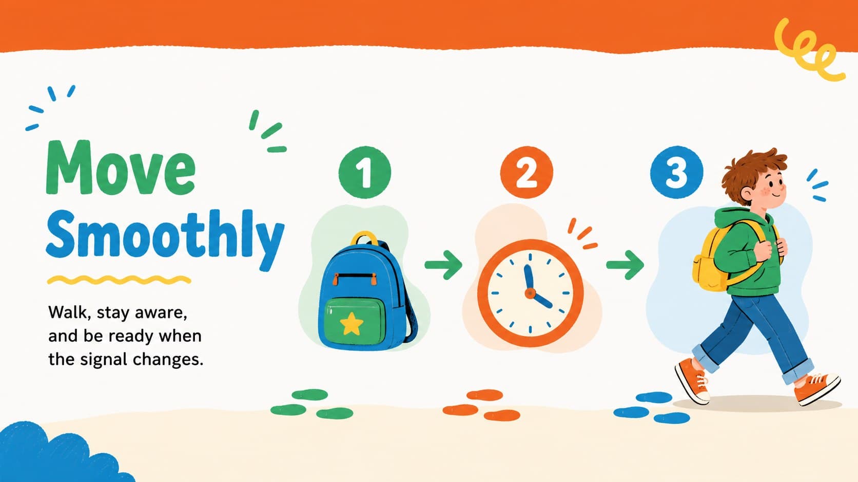 Playful school routines slide mapping movement and transition expectations.