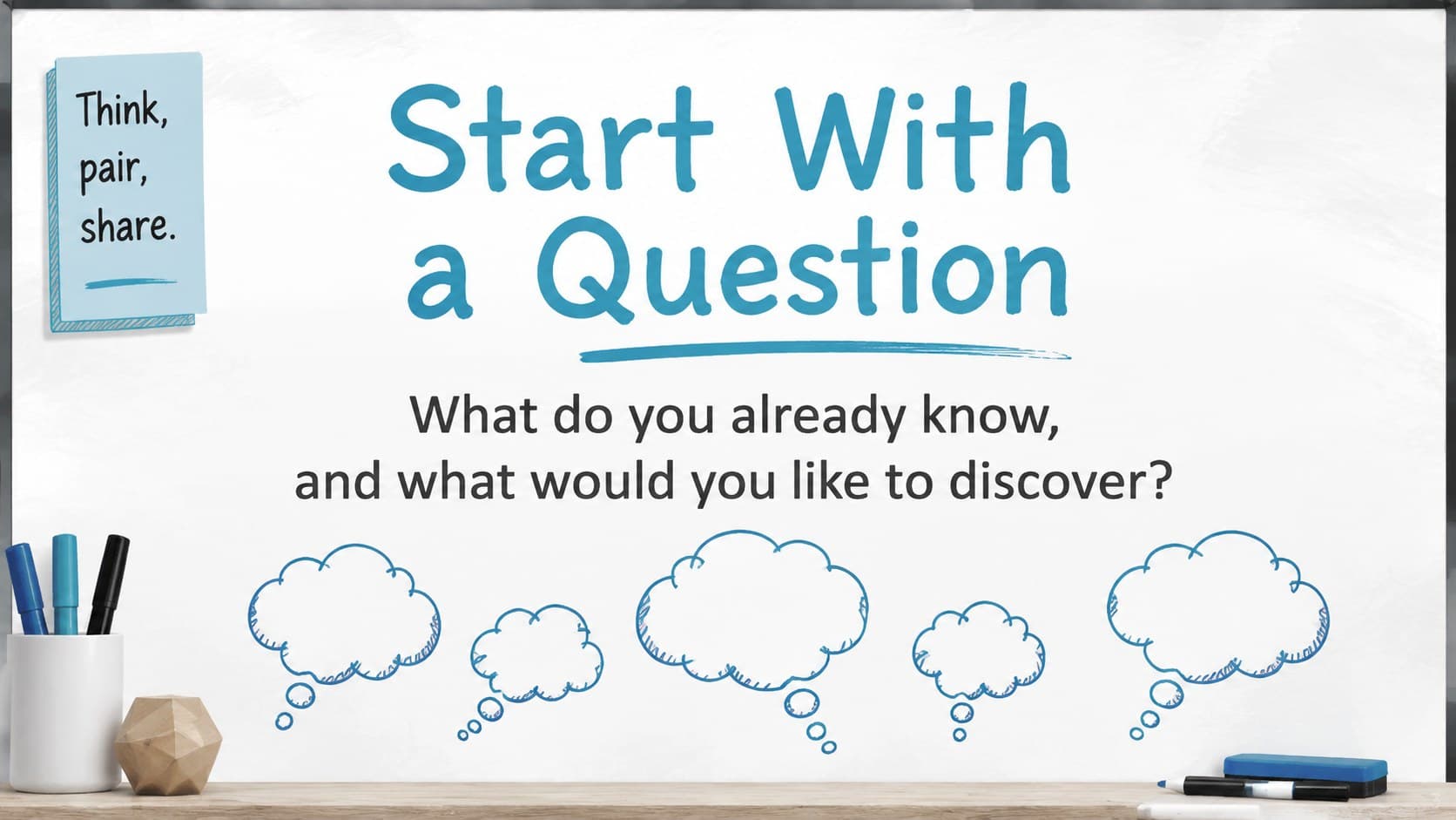 Interactive classroom lecture template featuring a warm-up question and space for student ideas.