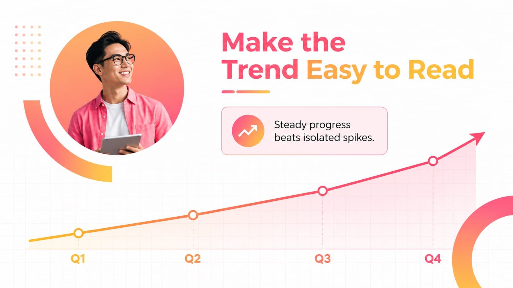 Financial data visualization slide showing a bright performance trend.