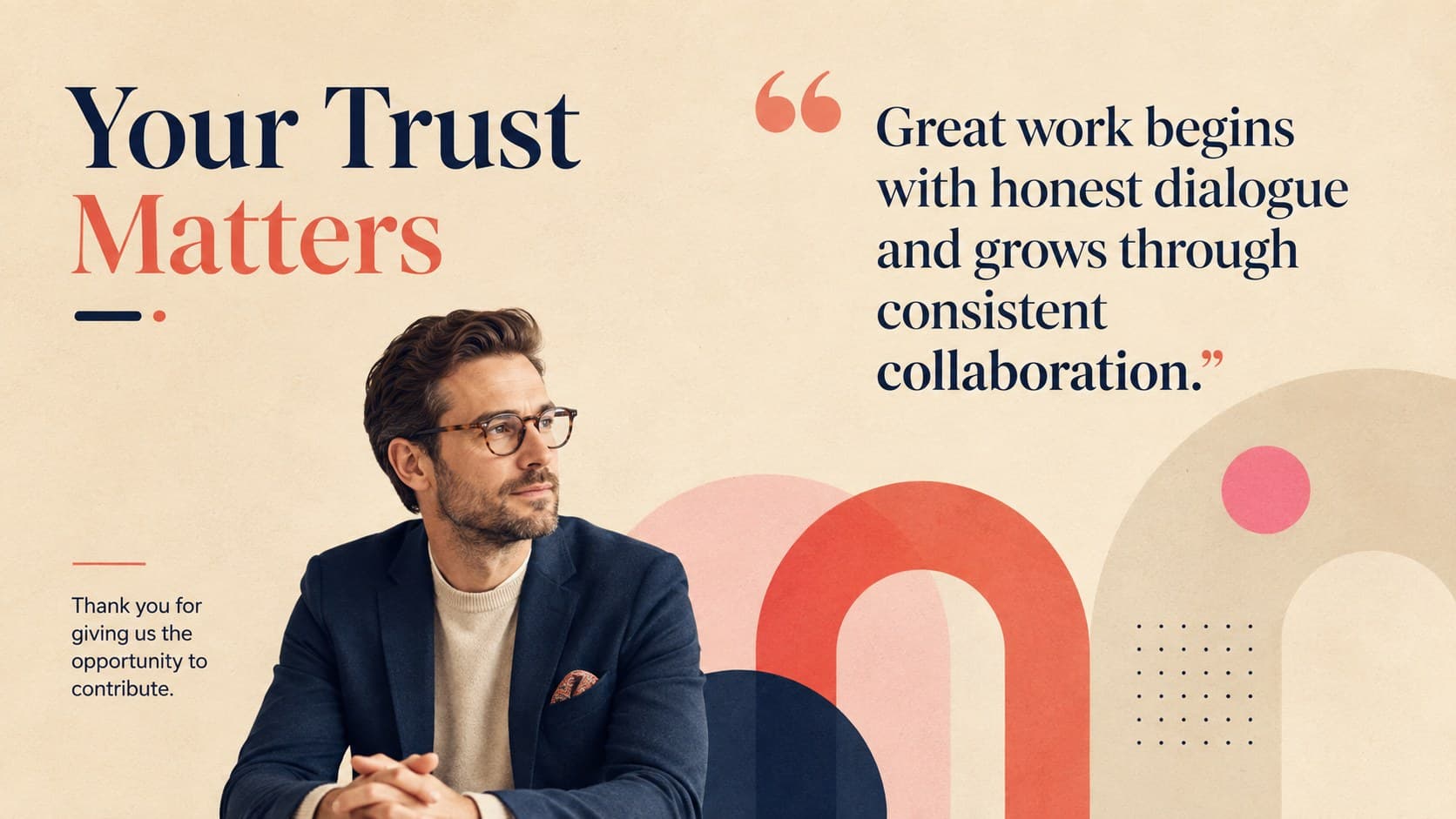 Beige corporate thank you template slide emphasizing the importance of client trust.