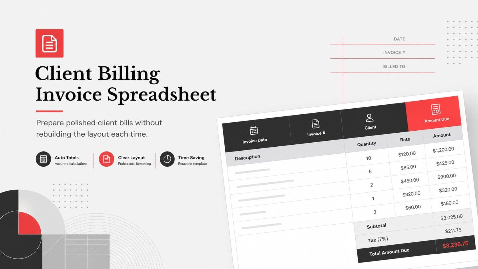 Client Billing Invoice Spreadsheet preview
