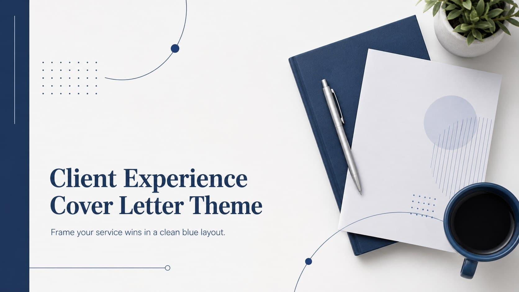 Blue minimalist cover for the Client Experience Cover Letter Theme with a focused job application subtitle.