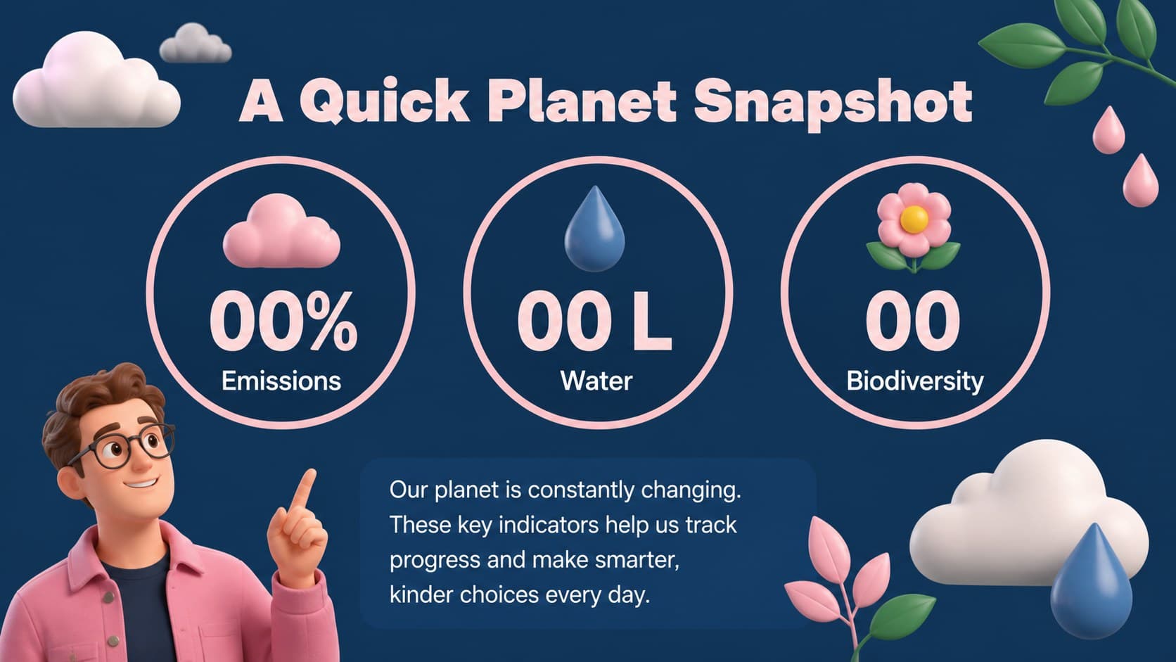 Environmental facts slide presenting a climate snapshot with illustrated data points.