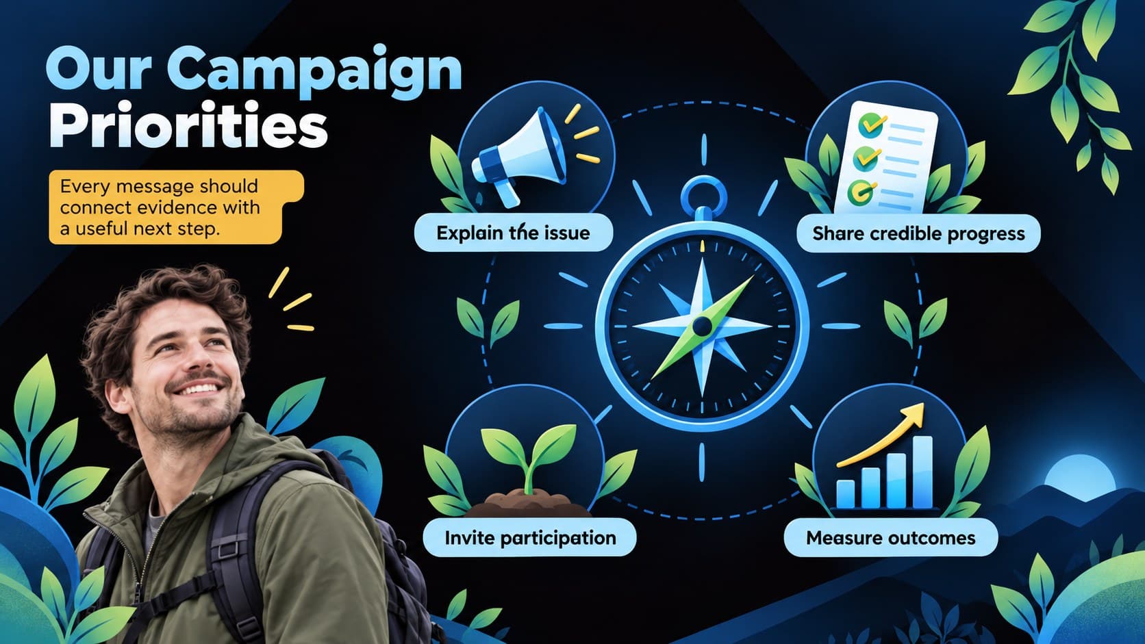 Eco marketing update presentation outlining campaign goals for awareness, participation, and measurable change.