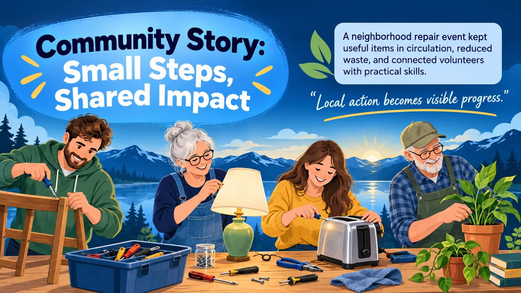 Earth Day newsletter presentation slide featuring a community climate success story.