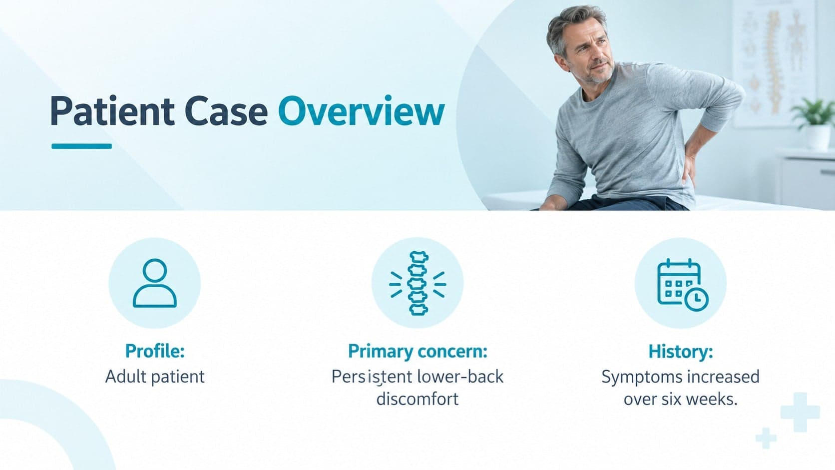 Editable patient case presentation slide with demographics, history, and primary concern.