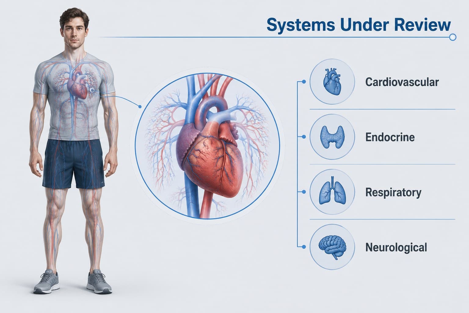 Anatomy diagram slide highlighting affected systems for a clinical case presentation.